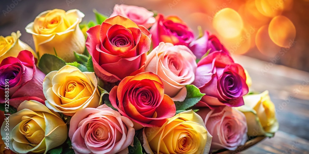 Beautiful Rose Bouquet with Blank Space for Text - Candid Photography Stock Photo Beautiful Rose Bouquet with Blank Space for Text - Candid Photography Stock Photo