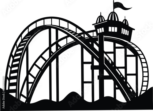 Rollercoaster silhouette vector. Rollercoaster Black flat icon illustration