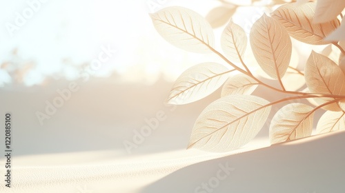 Soft sunlight embracing delicate leaves nature scene minimalistic aesthetic tranquil environment close-up view