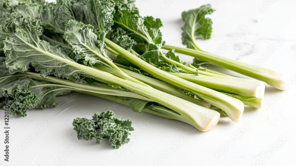 Fresh green vegetables flat lay including spinach, kale, and bok choy on a white background for healthy living concepts