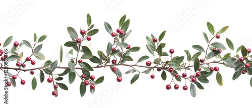 Wallpaper Mural Evergreen branches with red berries, arranged as a festive border. Isolated on White Background, clipping path  -  Torontodigital.ca