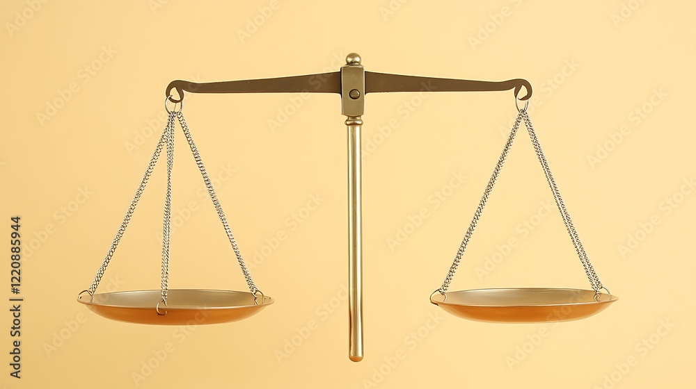 Scale with two empty pans on gold background Scale with two empty pans on gold background