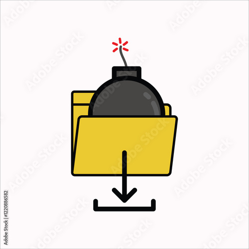 Firecracker firework decorCombines the symbol of a bomb with a download icon, which might imply danger or risk associated with downloading something. Vector illustration design. Eps 10.