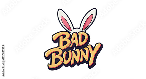Bad Bunny Cartoon Logo Design with Bold Text and Rabbit Character