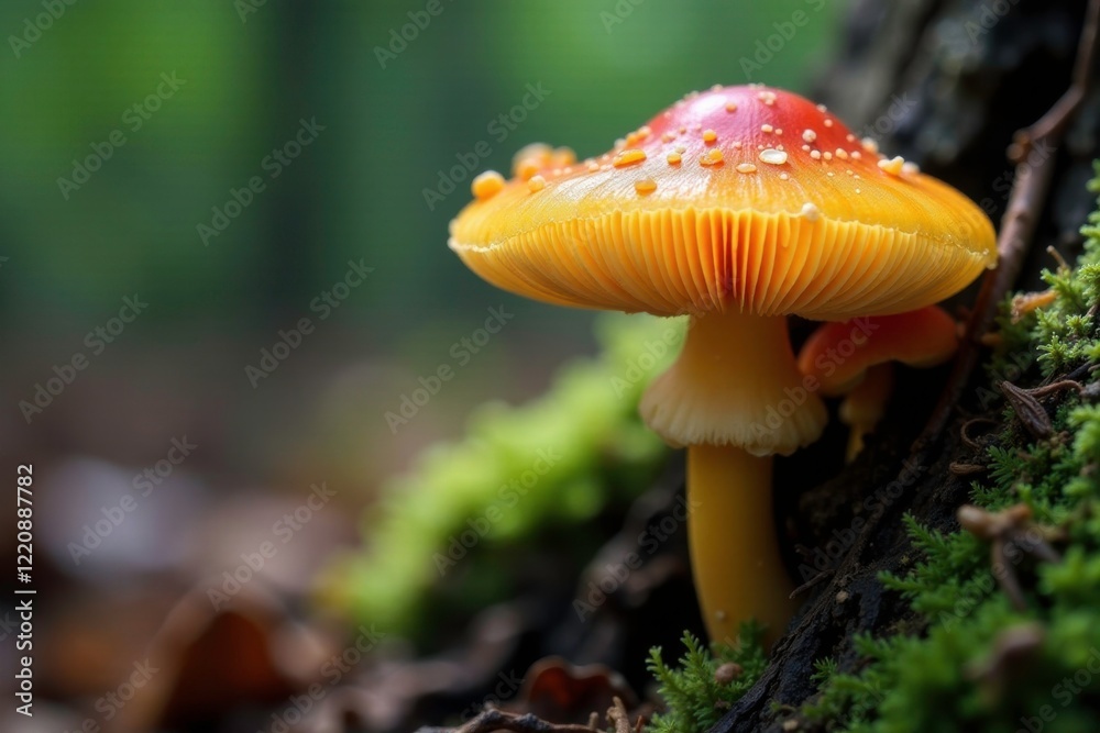 Fungal gills on Mycena inclinata underside surface, insectivorous, forest floor organisms Fungal gills on Mycena inclinata underside surface, insectivorous, forest floor organisms