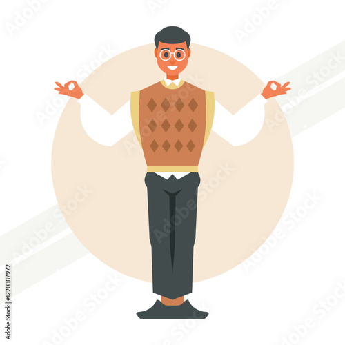 Young teacher standing and meditating