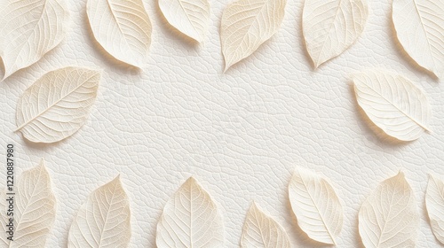 Elegant white leaves arrangement on textured background for creative design projects