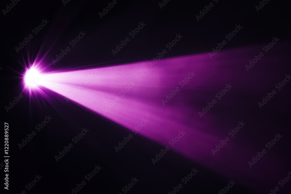 Fototapeta premium Spotlight with Vibrant Purple Beam in Total Darkness