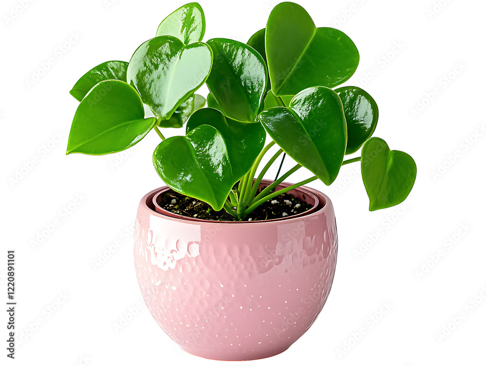 Fototapeta premium Indoor gardening heart-shaped leaf plant in pink pot home decor natural environment