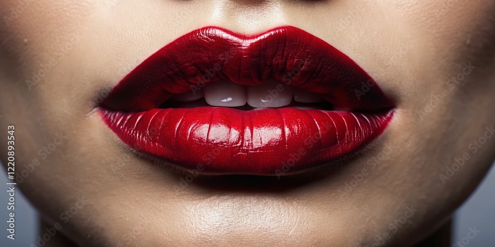 Obraz premium Close-up Minimalist Photo of Dark Red Lipstick on Lips
