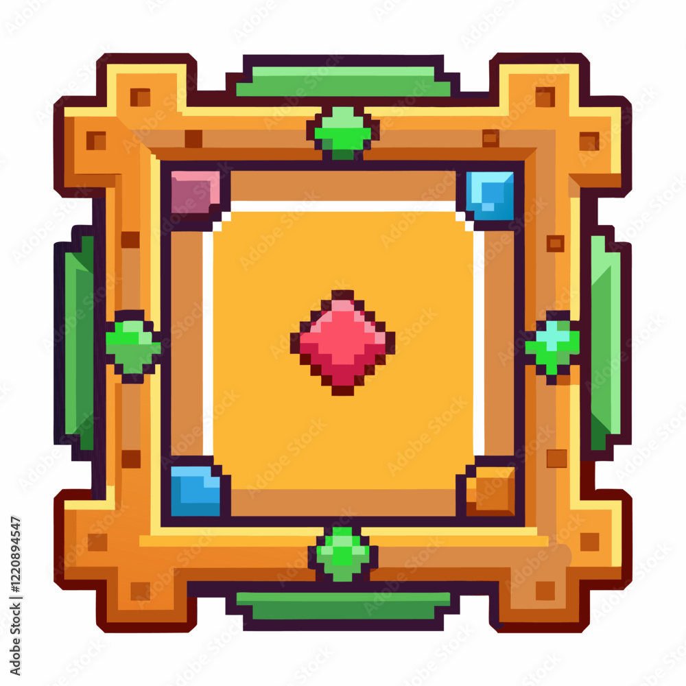 Colorful Pixel Art Gaming Icon with Geometric Design and Jewel Center Colorful Pixel Art Gaming Icon with Geometric Design and Jewel Center