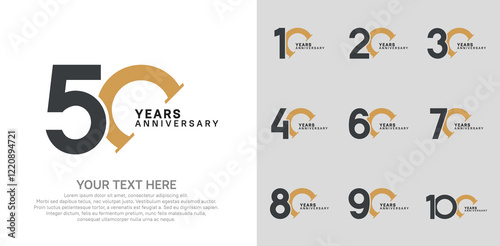 Anniversary logo set vector design, brown color for celebration event