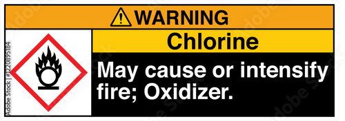 ANSI Z535 GHS Chemicals Label Warning Chlorine May Cause or Intensify Fire Oxidizer Horizontal Black