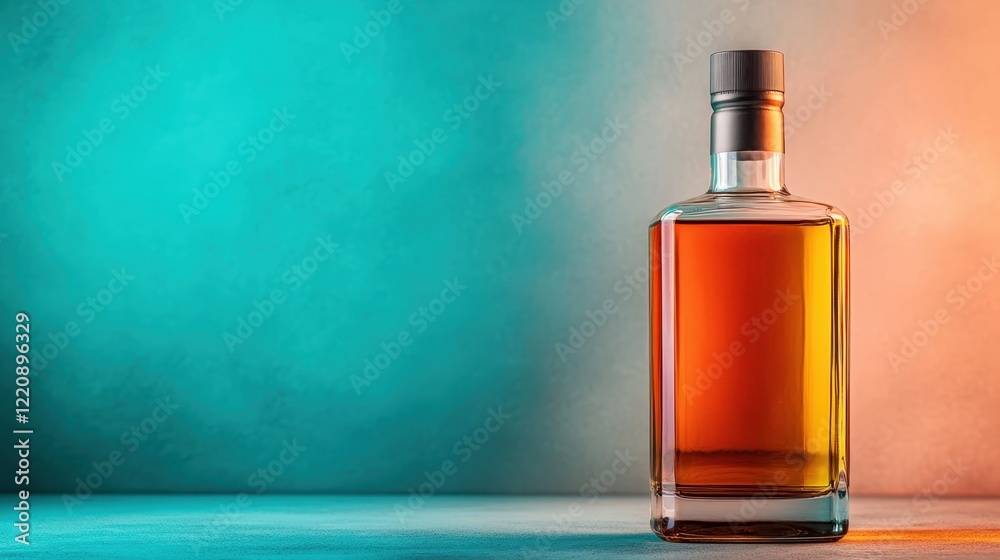 This image elegantly features a whiskey bottle against a dynamic, colorful background, perfect for capturing the essence of premium spirits and refined taste. This image elegantly features a whiskey bottle against a dynamic, colorful background, perfect for capturing the essence of premium spirits and refined taste.