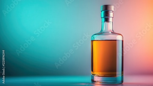 A stylish whiskey bottle with a sleek design set against a soft gradient background, embodying modern elegance and the craftsmanship of fine spirits. photo