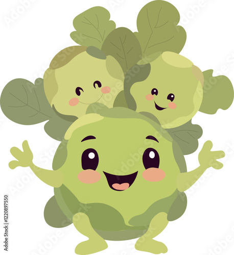 Brassica oleracea, funny illustration of Brussels sprouts
