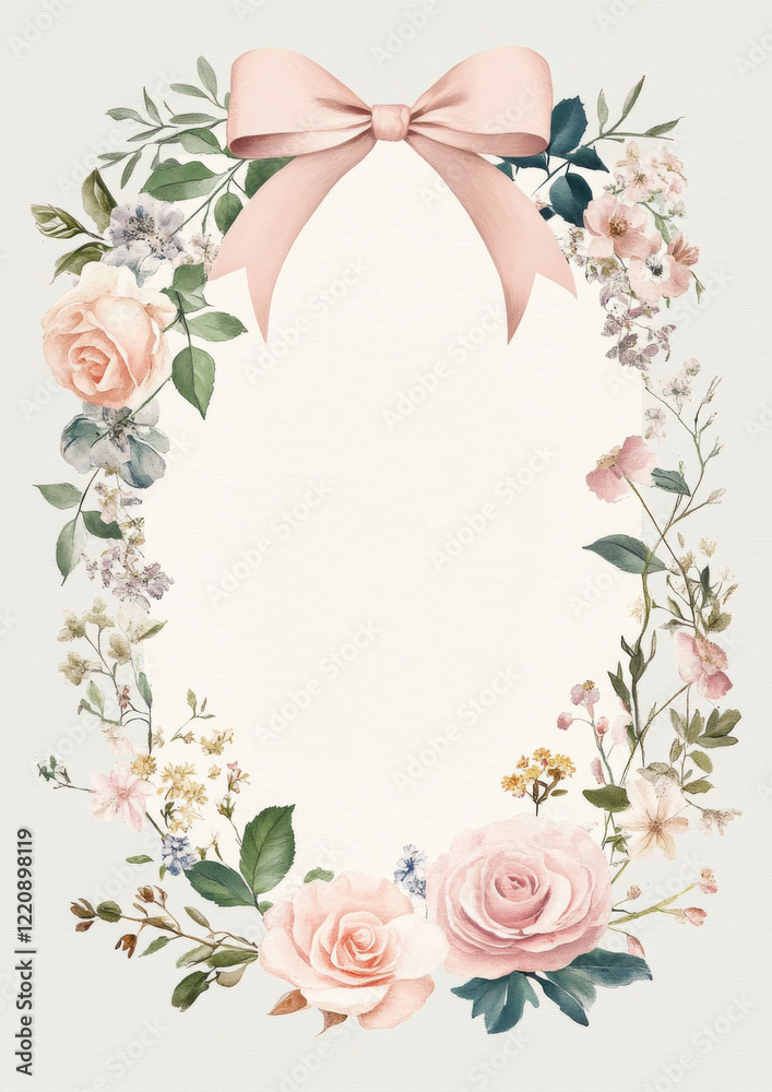 custom made wallpaper toronto digitalFloral frame design featuring pastel flowers and a ribbon for invitations or greeting cards