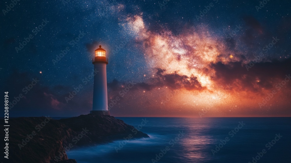 Stormy Lighthouse: Leader and Vision Concept - Milky Way Landscape Against Dramatic Sky Stormy Lighthouse: Leader and Vision Concept - Milky Way Landscape Against Dramatic Sky
