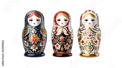Colorful matryoshka dolls showcasing traditional Russian craftsmanship and intricate designs in a decorative arrangement