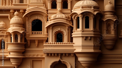 Architectural Marvel: A 3D Render of Intricate Mughal Palace Facade