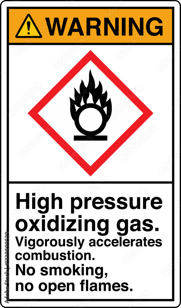 ANSI Z535 GHS Chemicals Label Warning High Pressure Oxidizing Gas Vigorously Accelerates Combustion No Smoking No Open Flames Vertical Black ANSI Z535 GHS Chemicals Label Warning High Pressure Oxidizing Gas Vigorously Accelerates Combustion No Smoking No Open Flames Vertical Black