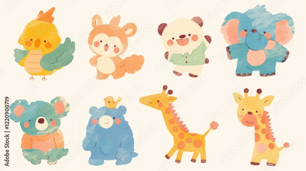 Obraz premium Cute Watercolor Animal Illustrations with a Charming and Playful Aesthetic