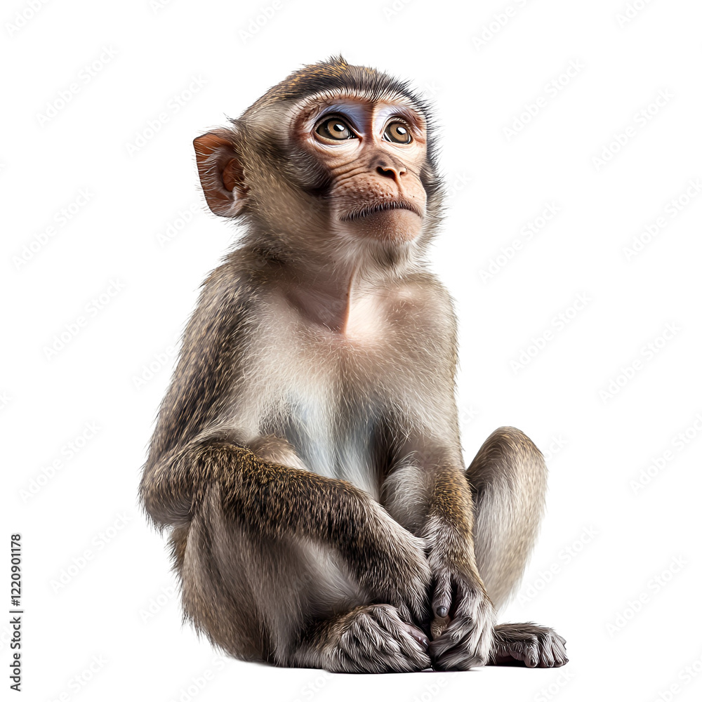 Angled view full body shot of an extremely perfect looking single Macaque animal isolated on a white transparent background Angled view full body shot of an extremely perfect looking single Macaque animal isolated on a white transparent background