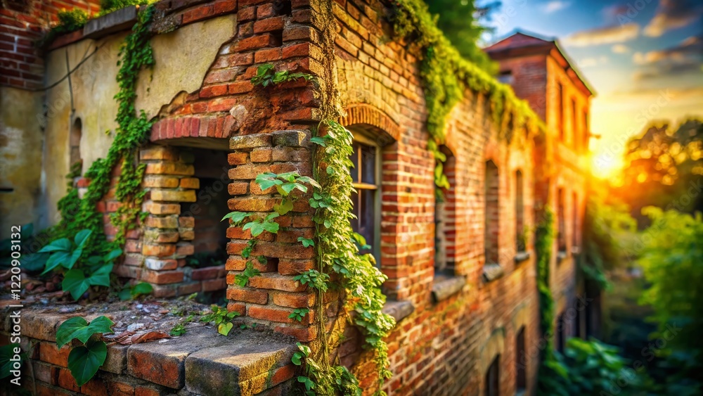 Fototapeta premium Crumbling Brick Building Corner - Tilt-Shift Miniature Photography