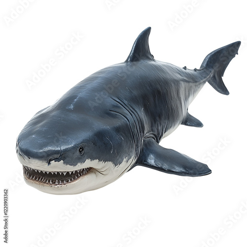 Angled view full body shot of an extremely perfect looking single Megamouth Shark animal isolated on a white transparent background photo