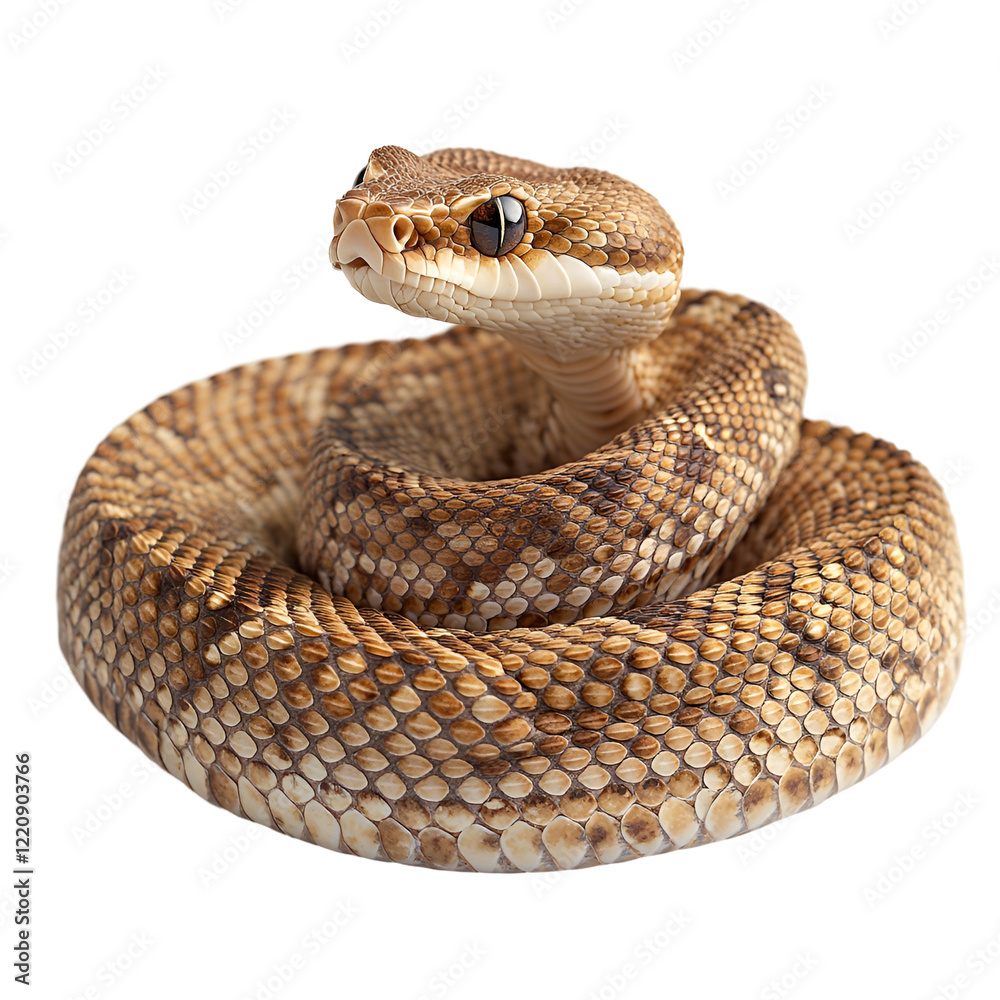 Obraz premium Angled view full body shot of an extremely perfect looking single Midget Faded Rattlesnake animal isolated on a white transparent background