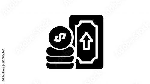 Inflation money with arrow, gold coins with dollar sign. Perfect for financial growth concepts, investment, wealth accumulation, and savings illustrations.
