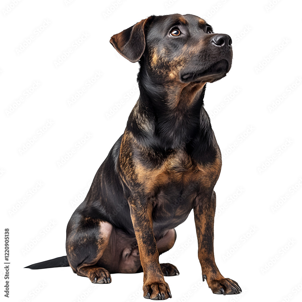 Angled view full body shot of an extremely perfect looking single Mountain Cur animal isolated on a white transparent background Angled view full body shot of an extremely perfect looking single Mountain Cur animal isolated on a white transparent background
