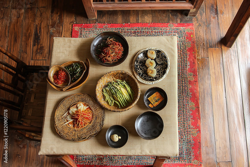 traditional Seollal culinary presentation, cultural minimalism photo