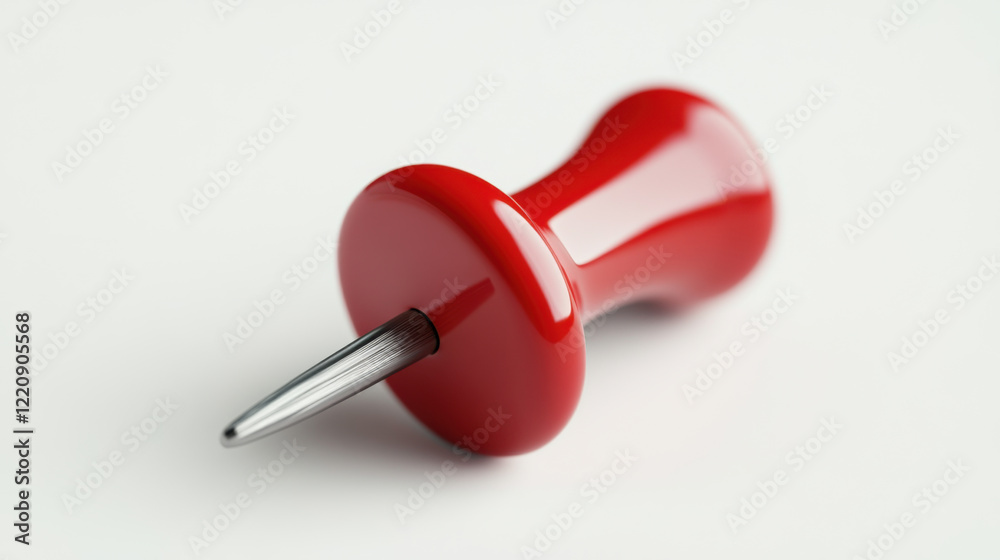 Bright red push pin with shiny surface and sharp metal point, ideal for office use Bright red push pin with shiny surface and sharp metal point, ideal for office use