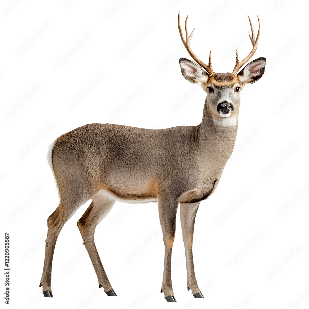 Obraz premium Angled view full body shot of an extremely perfect looking single Mule Deer animal isolated on a white transparent background
