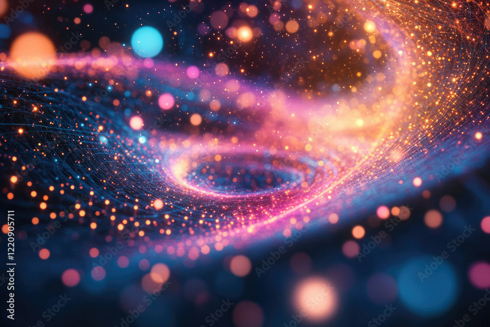 Abstract swirling nebula with glowing particles and interconnected lines, creating a vibrant cosmic scene. Abstract swirling nebula with glowing particles and interconnected lines, creating a vibrant cosmic scene.
