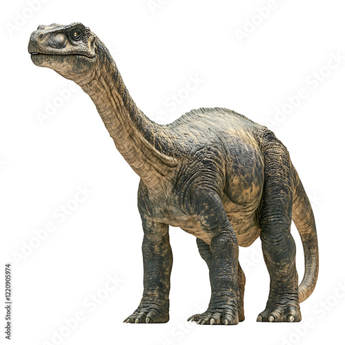 Angled view full body shot of an extremely perfect looking single Muttaburrasaurus animal isolated on a white transparent background photo