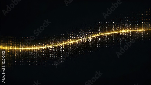 Abstract Background with Yellow Glowing Dots and Flowing Wave Shapes. 16:9 Ratio