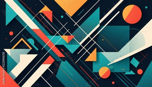 Abstract vector design featuring layered geometric shapes and intersecting lines.