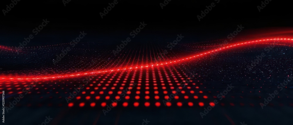 Fototapeta premium Abstract Background with Red Glowing Dots and Flowing Wave Shapes. 21:9 Ratio