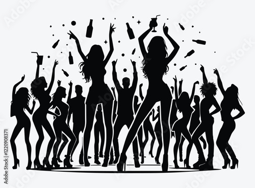 Party Silhouettes - Black and White Vector Art