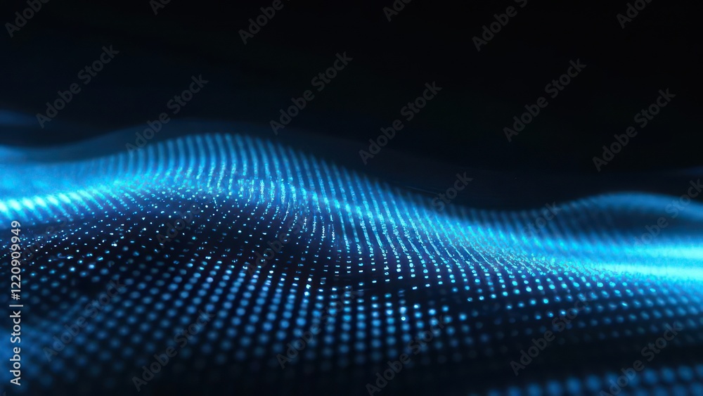 Abstract Background with Blue Glowing Dots and Flowing Wave Shapes. 16:9 Ratio Abstract Background with Blue Glowing Dots and Flowing Wave Shapes. 16:9 Ratio