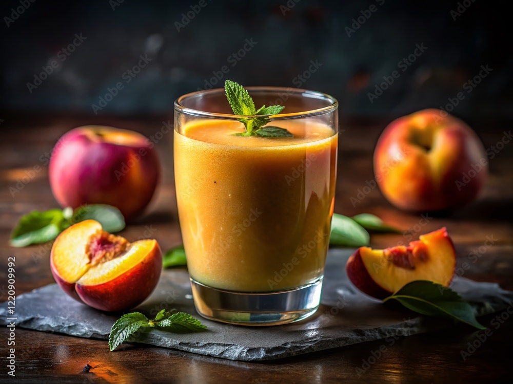 Delicious Peach Smoothie in Low Light, Moody Food Photography Delicious Peach Smoothie in Low Light, Moody Food Photography