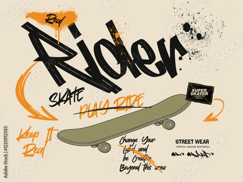 skate graffiti slogan print, Skate typography sport illustration, Urban typography hipster street art, freestyle slogan, t shirt graphics print vector design, freestyle skate. urban style design.eps