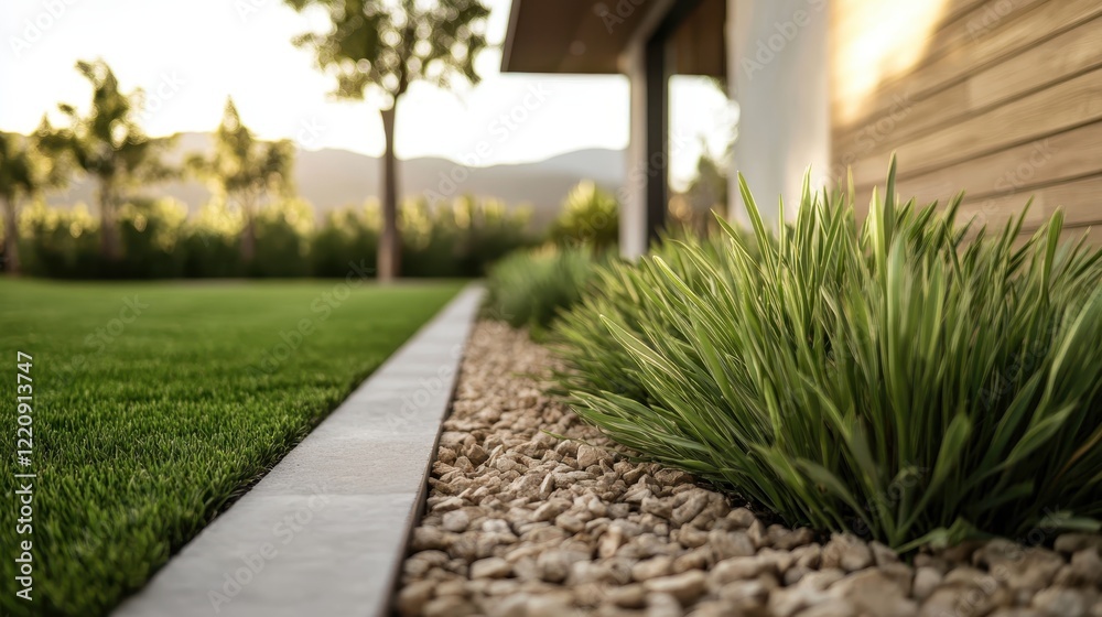 Obraz premium A scenic garden pathway framed by vibrant green foliage showcases a serene landscape, inviting individuals to explore the natural beauty and tranquility of outdoor spaces.