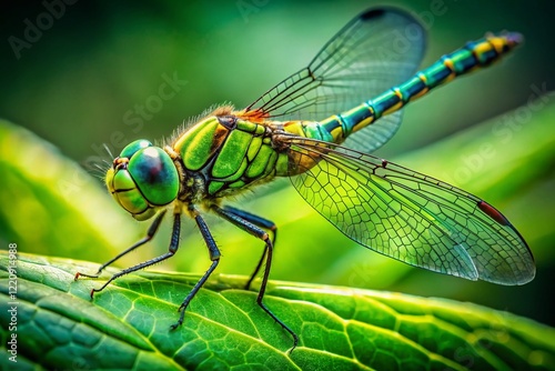 Dragonfly on Green Leaf - Nature Macro Photography