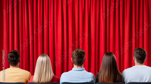 Audience Waiting for Performance Behind Red Stage Curtain photo