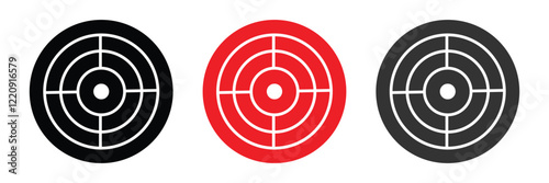 Target and aim icon set, crosshair, bullseye vector, precision, accuracy, and focus icon for aiming, archery, shooting, or navigation . 