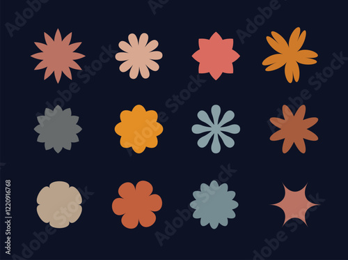 Set of brutalist geometric shapes. Trendy abstract figures, stars, circles, and flower shapes. Modern minimalist abstract graphic vector illustration
