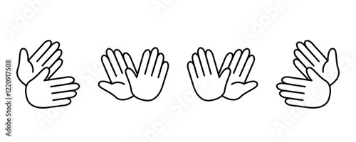 拍手する手のマーク_白黒イラストセット